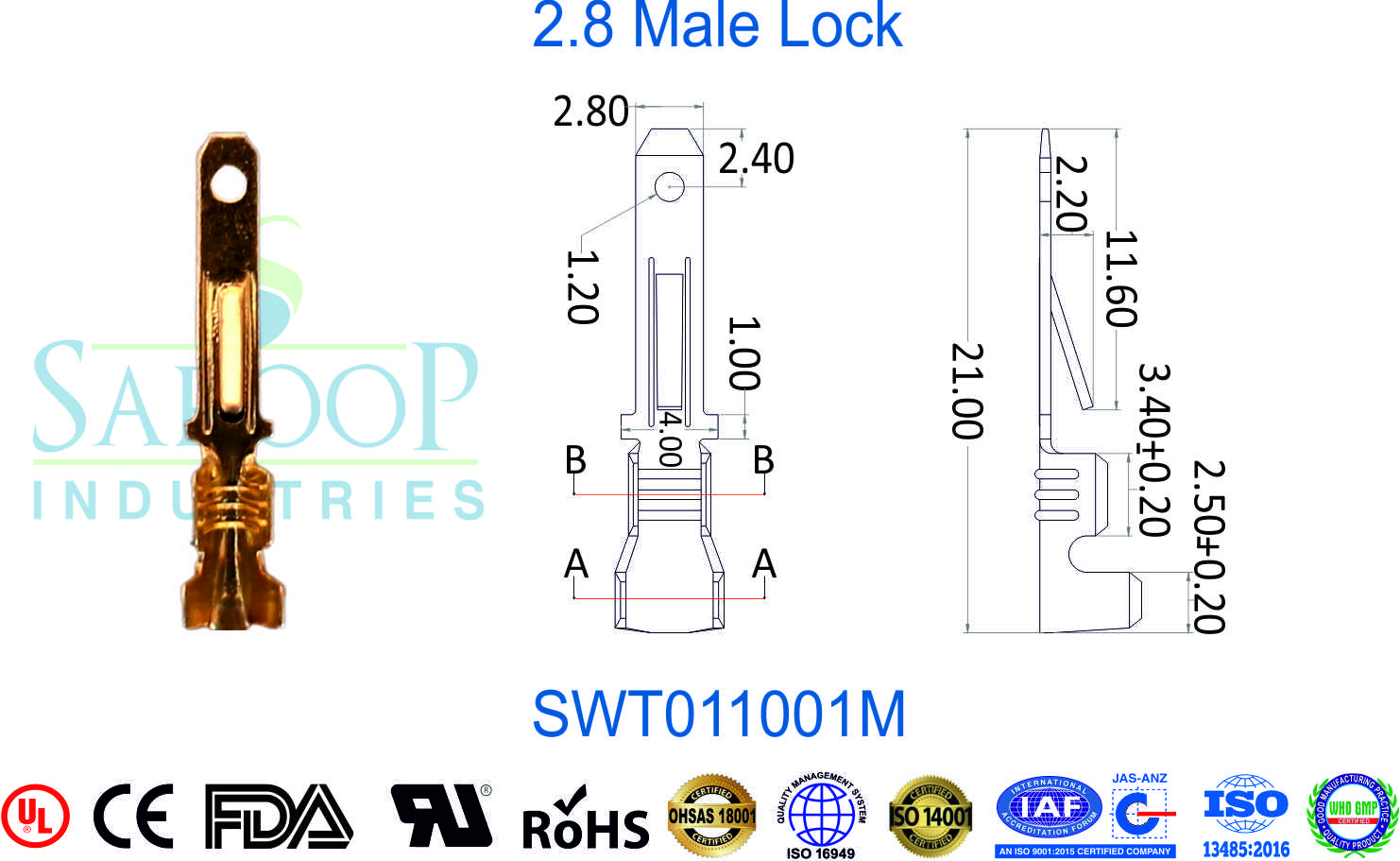 0110 Series Terminal - 2.8 Male Lock (SWT011001M)
