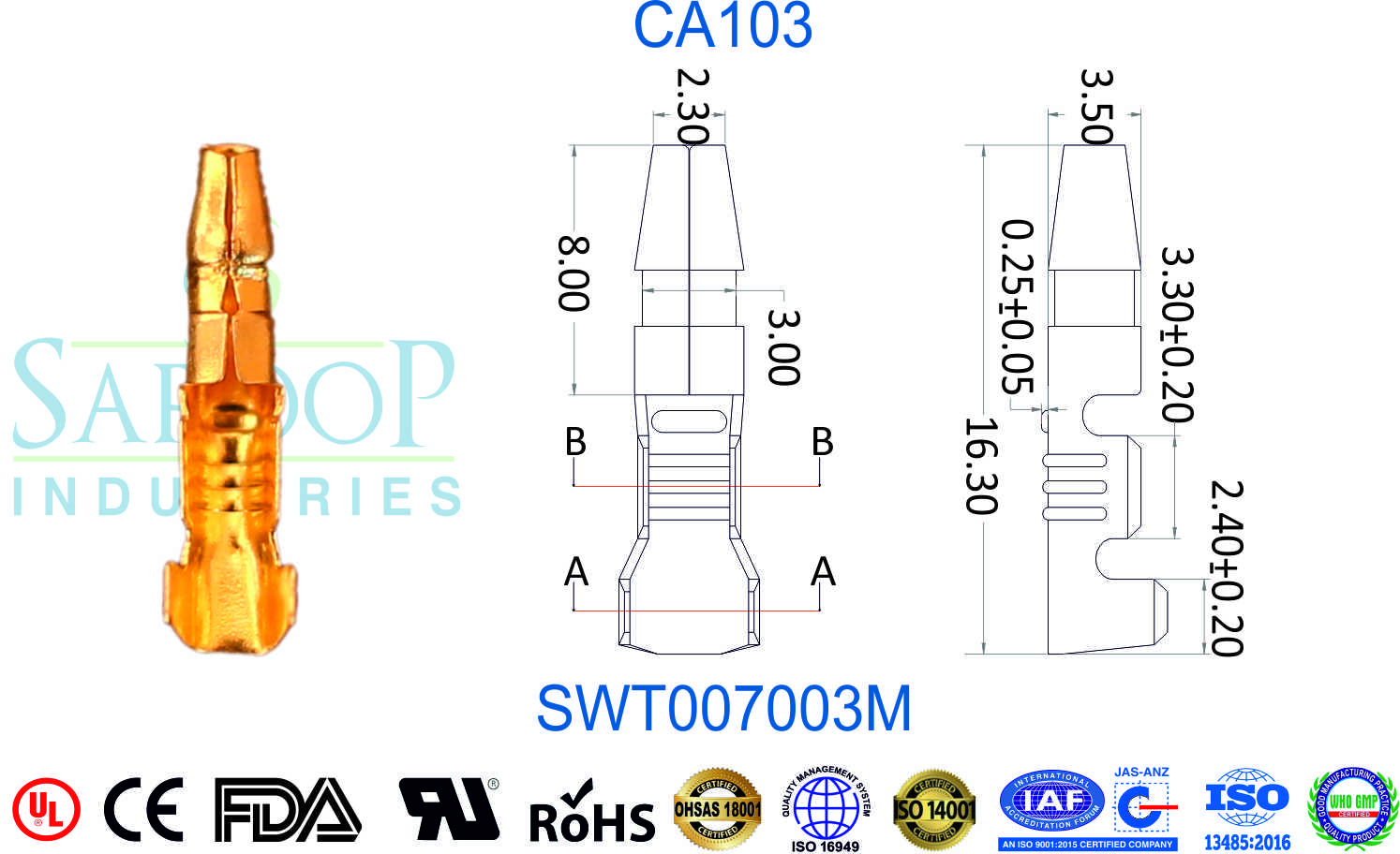 Bullet Series Terminal - CA103 Male (SWT007003M)